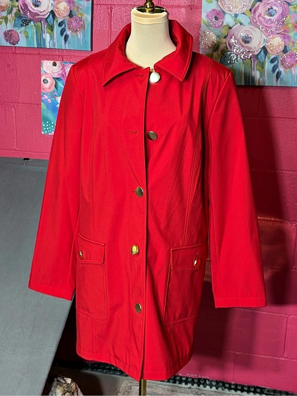 Dennis Basso Red Striped-Lining Jacket Size XL